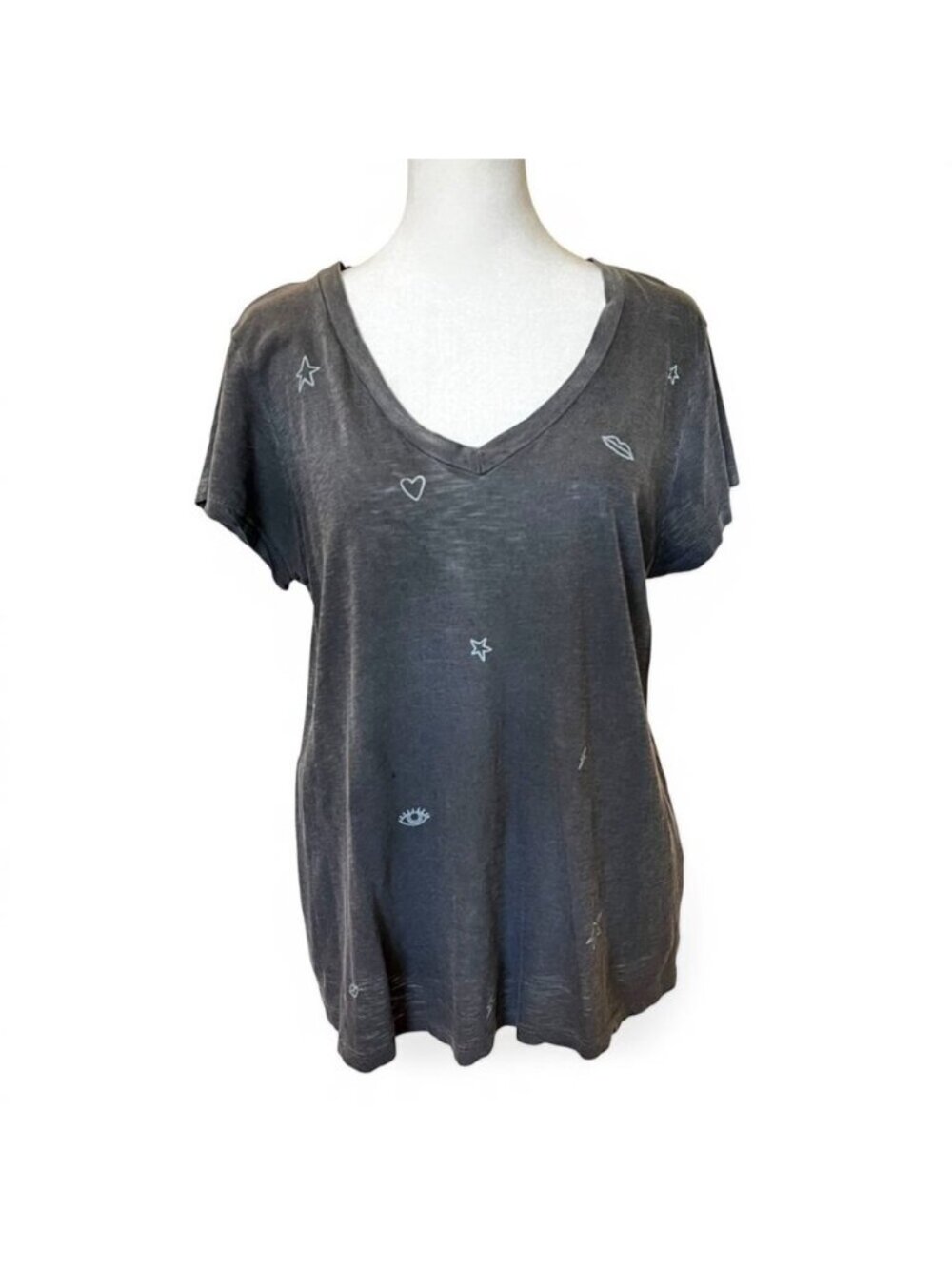 Anthropologie Sundry Womens Sz M Gray V-Neck Pima Cotton Boho Soft Grunge - Picture 2 of 10